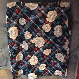 NY Collection Floral Plaid Skirt - Black, Red, Blue, Cream